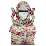 Mini Cômoda Penteadeira Com Espelho 2 Gavetas Decoração Floral Mdf