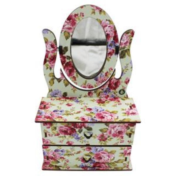 Mini Cômoda Penteadeira Com Espelho 2 Gavetas Decoração Floral Mdf
