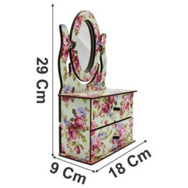 Mini Cômoda Penteadeira Com Espelho 2 Gavetas Decoração Floral Mdf