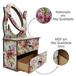 Mini Cômoda Penteadeira Com Espelho 2 Gavetas Decoração Floral Mdf