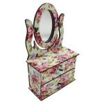 Mini Cômoda Penteadeira Com Espelho 2 Gavetas Decoração Floral Mdf