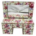 Mini Cômoda Penteadeira Com Espelho 5 Gavetas Decoração Floral Mdf