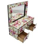 Mini Cômoda Penteadeira Com Espelho 5 Gavetas Decoração Floral Mdf