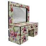 Mini Cômoda Penteadeira Com Espelho 5 Gavetas Decoração Floral Mdf