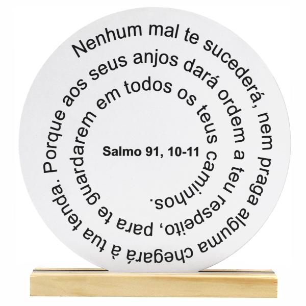 Oração Salmo 91 -  20x20cm Branca - Base de Pinus 