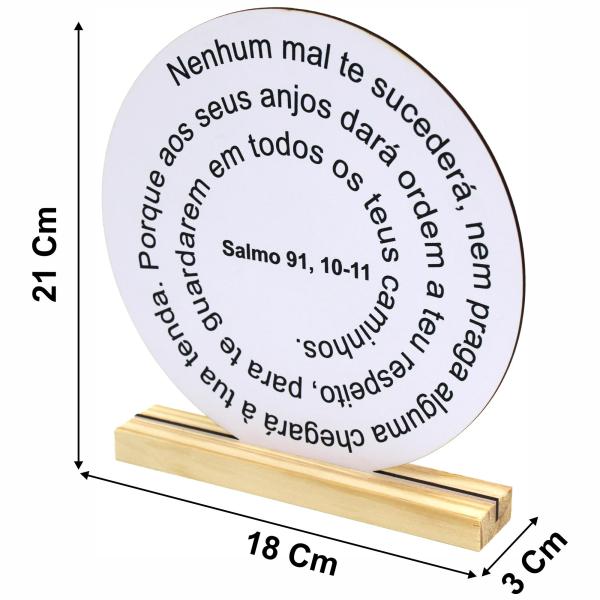 Oração Salmo 91 -  20x20cm Branca - Base de Pinus 