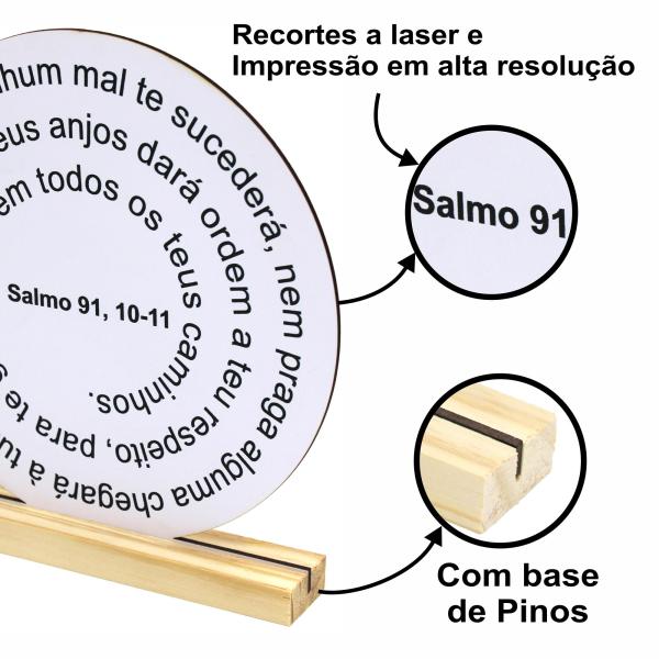 Oração Salmo 91 -  20x20cm Branca - Base de Pinus 