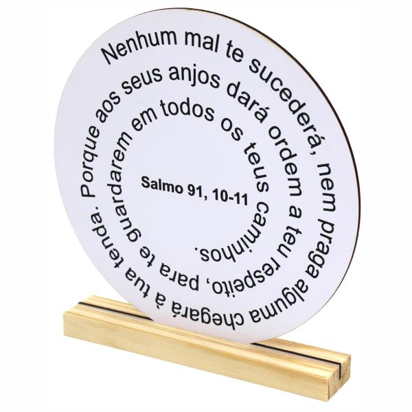 Oração Salmo 91 -  20x20cm Branca - Base de Pinus 