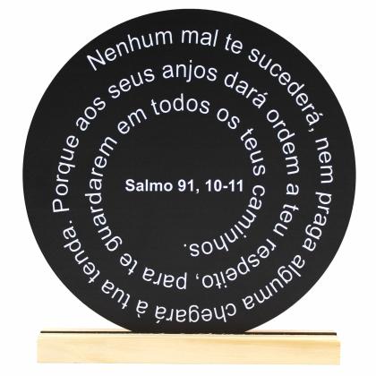 Oração Salmo 91 -  20x20cm Preta - Base de Pinus 