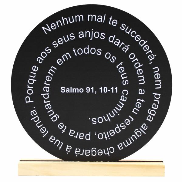 Oração Salmo 91 -  20x20cm Preta - Base de Pinus 