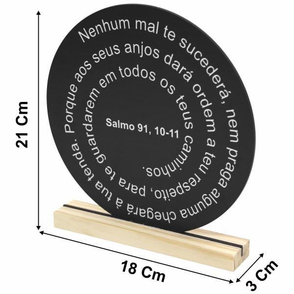 Oração Salmo 91 -  20x20cm Preta - Base de Pinus 