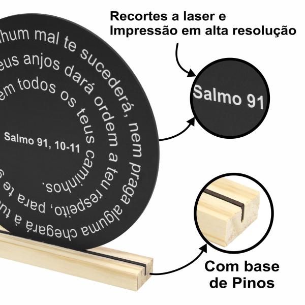 Oração Salmo 91 -  20x20cm Preta - Base de Pinus 