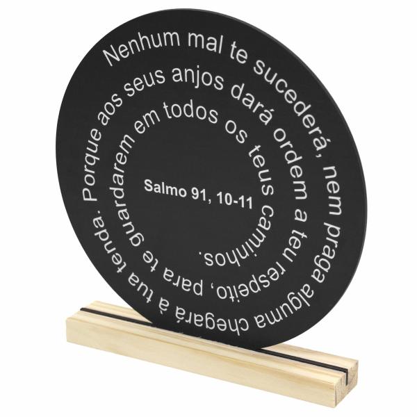 Oração Salmo 91 -  20x20cm Preta - Base de Pinus 