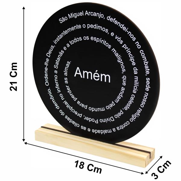 Oração São Miguel -  20x20cm Preta - Base de Pinus 