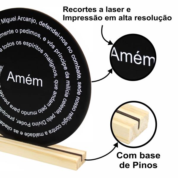Oração São Miguel -  20x20cm Preta - Base de Pinus 