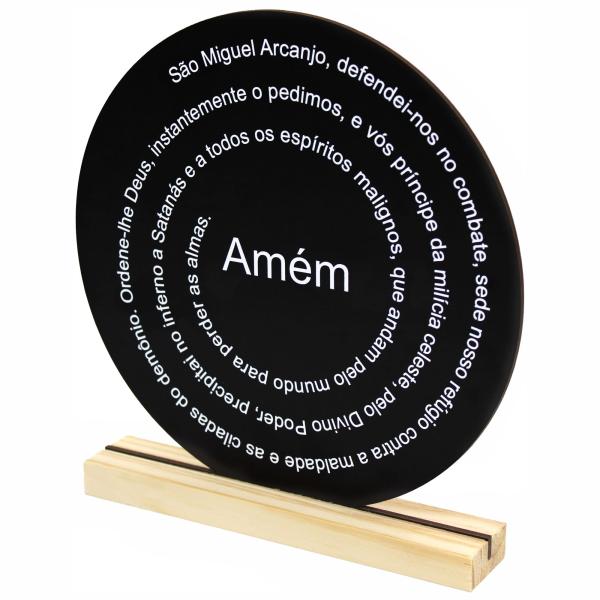 Oração São Miguel -  20x20cm Preta - Base de Pinus 