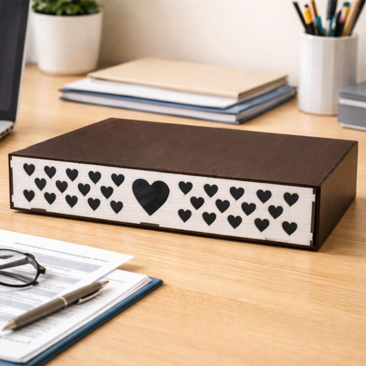 Organizador 1 Gaveta decorado Cor Nogueira e Branco Folha Sulfite A4  Gaveteiro MDF Papel A4