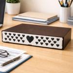 Organizador 1 Gaveta decorado Cor Nogueira e Branco Folha Sulfite A4  Gaveteiro MDF Papel A4