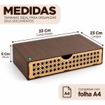 Organizador 1 Gaveta palha decorado Cor Nogueira Folha Sulfite A4  Gaveteiro MDF Papel A4