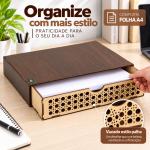 Organizador 1 Gaveta palha decorado Cor Nogueira Folha Sulfite A4  Gaveteiro MDF Papel A4