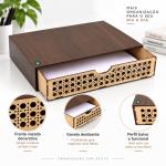 Organizador 1 Gaveta palha decorado Cor Nogueira Folha Sulfite A4  Gaveteiro MDF Papel A4