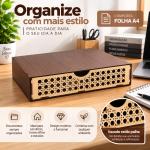 Organizador 1 Gaveta palha decorado Cor Nogueira Folha Sulfite A4  Gaveteiro MDF Papel A4