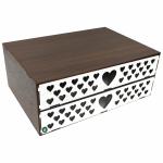 Organizador 2 Gavetas decorado Cor Nogueira e Branco Folha Sulfite A4  Gaveteiro MDF Papel A4