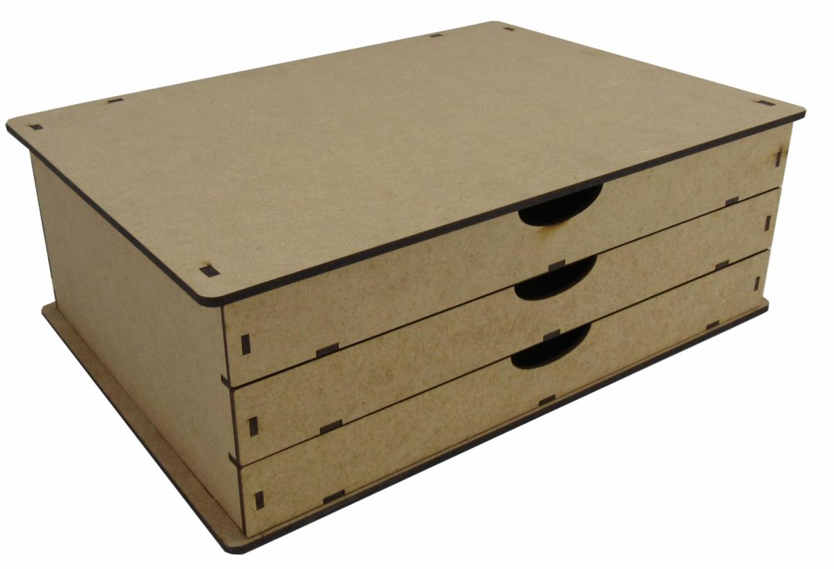 Organizador c/ 03 Gavetas Laser 34,5x24,5x12cm Mdf Crú