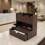 Organizador de Escritório MDF com Gaveta e 3 Nichos Porta Canetas e Documentos Mesa Home Office 27x16x25 cm