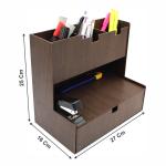 Organizador de Escritório MDF com Gaveta e 3 Nichos Porta Canetas e Documentos Mesa Home Office 27x16x25 cm