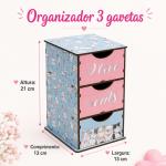 Organizadores de Mesa Kit 3 Peças Escritório Love Gatinho MDF Decorativo Compacto