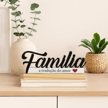 Palavra família de Mesa com Base de Madeira - Enfeite Escrita em MDF para Sala e Decoração