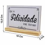 Palavra felicidade de Mesa com Base de Madeira - Enfeite Escrita em MDF para Sala e Decoração