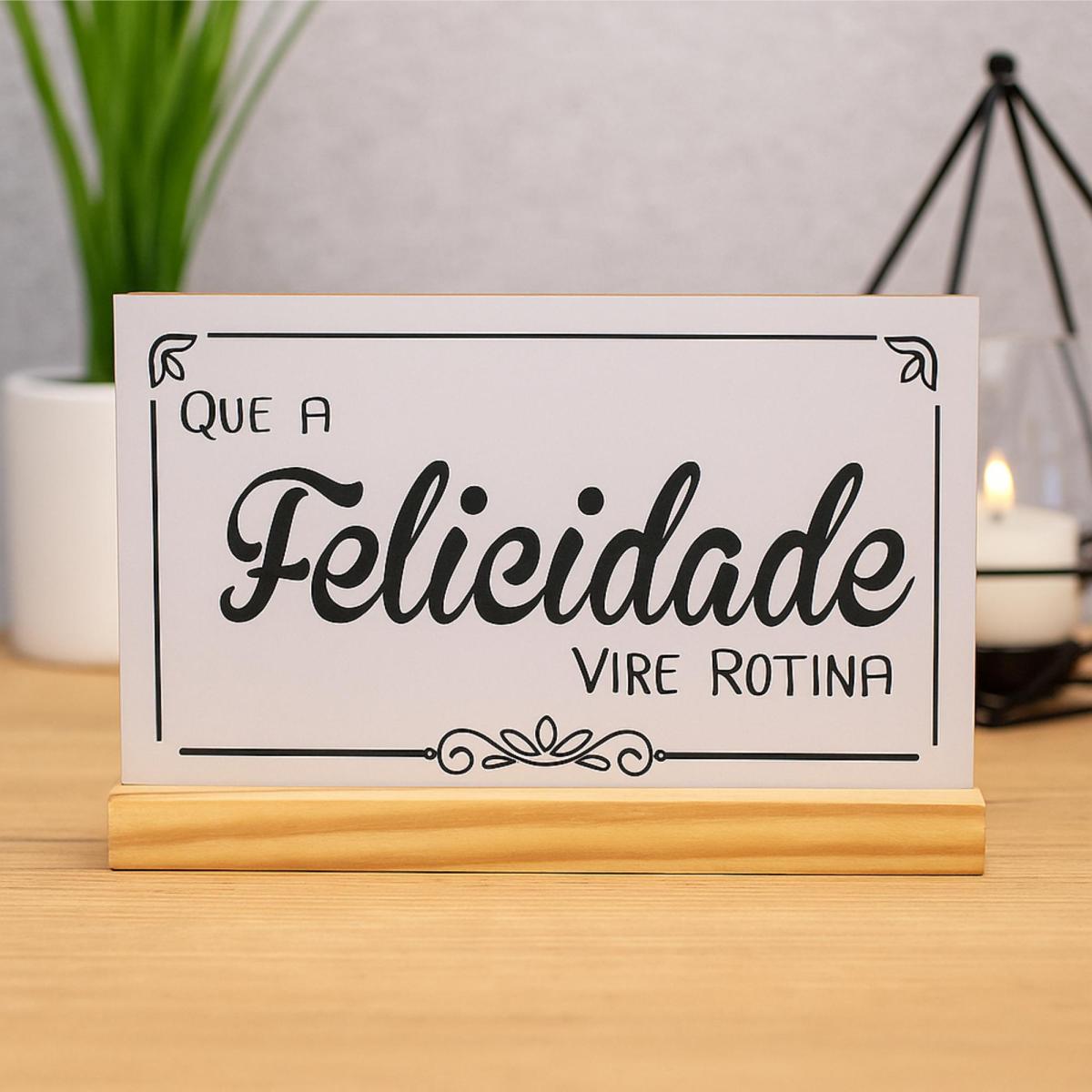 Palavra felicidade de Mesa com Base de Madeira - Enfeite Escrita em MDF para Sala e Decoração
