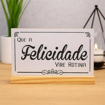 Palavra felicidade de Mesa com Base de Madeira - Enfeite Escrita em MDF para Sala e Decoração