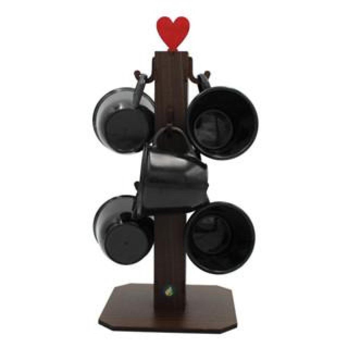 Pedestal Porta Xícara Preto Mdf Com 6 Xícaras 85 ML Acrílica