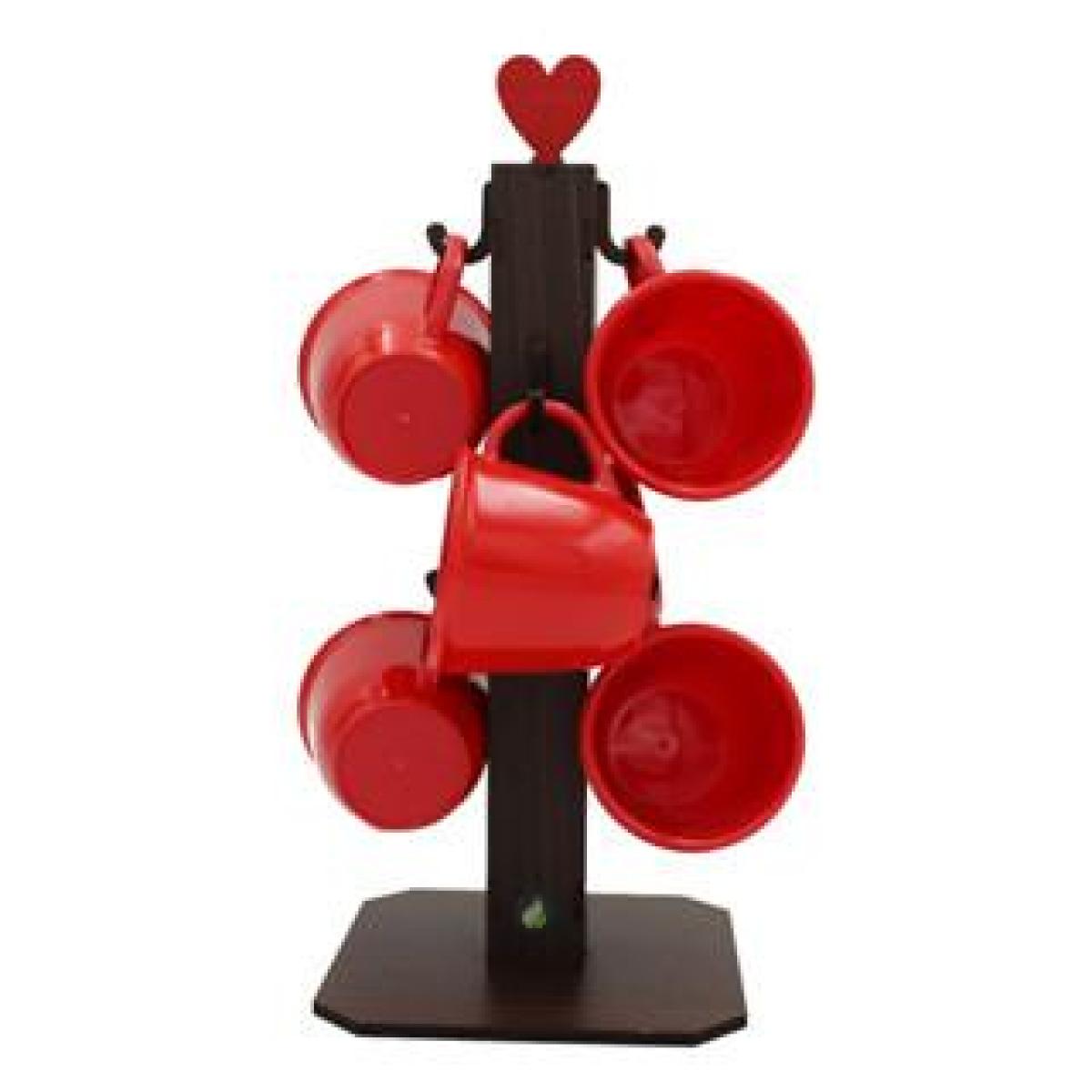 Pedestal Porta Xícara Vermelho Mancebo Mdf Com 6 Xícaras 85 ML Acrílica
