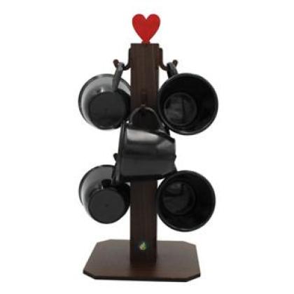 Pedestal Porta Xícara Preto Mdf Com 6 Xícaras 85 ML Acrílica