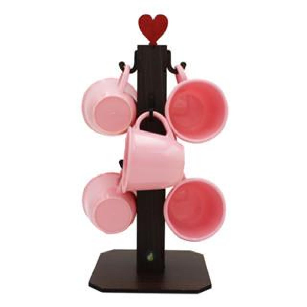 Pedestal Porta Xícara Rosa Mancebo Mdf Com 6 Xícaras 85 ML Acrílica