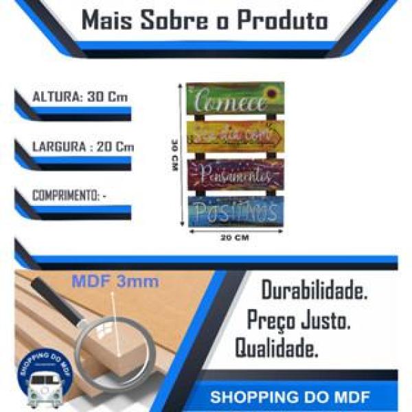 Placa Decorativa De Parede 4 Partes Comece Seu Dia Com Pensamentos Positivos