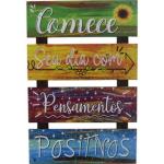 Placa Decorativa De Parede 4 Partes Comece Seu Dia Com Pensamentos Positivos