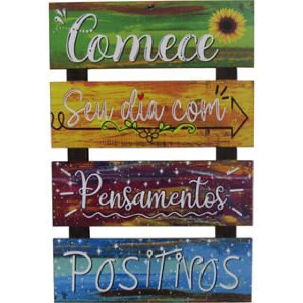 Placa Decorativa De Parede 4 Partes Comece Seu Dia Com Pensamentos Positivos