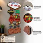 Placa Decorativa Las Vegas em MDF 4mm para Parede Decoração Bar Barbearia Área Gourmet Sala de Jogos 66x30cm