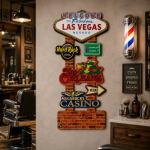Placa Decorativa Las Vegas em MDF 4mm para Parede Decoração Bar Barbearia Área Gourmet Sala de Jogos 66x30cm