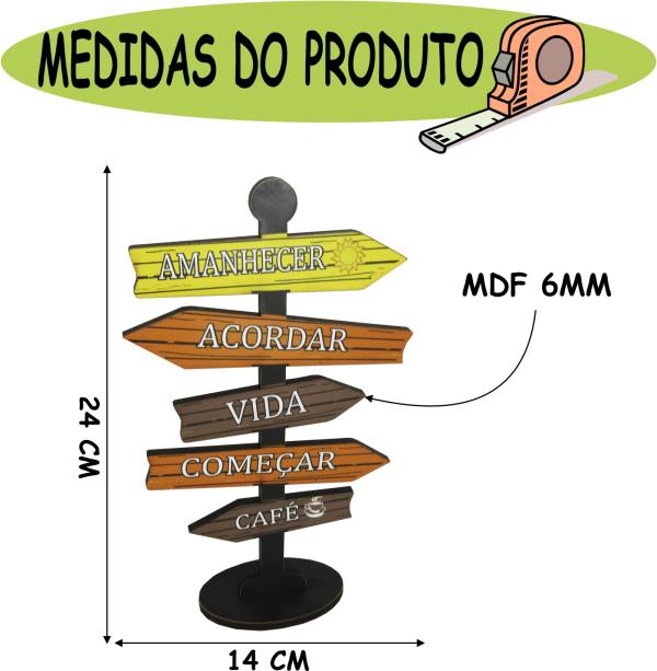 Placa Seta de Mesa Adesivada Amanhecer, Acordar Mdf