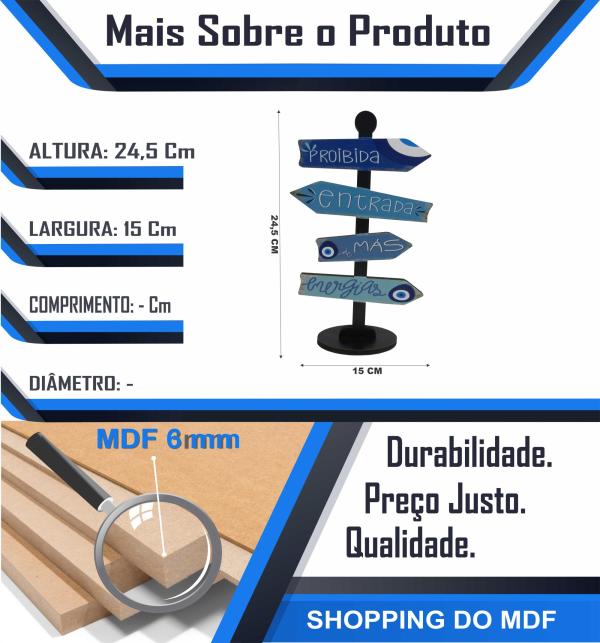 Placa Seta de Mesa Adesivada Proibida Entrada de  Más Energias     Mdf
