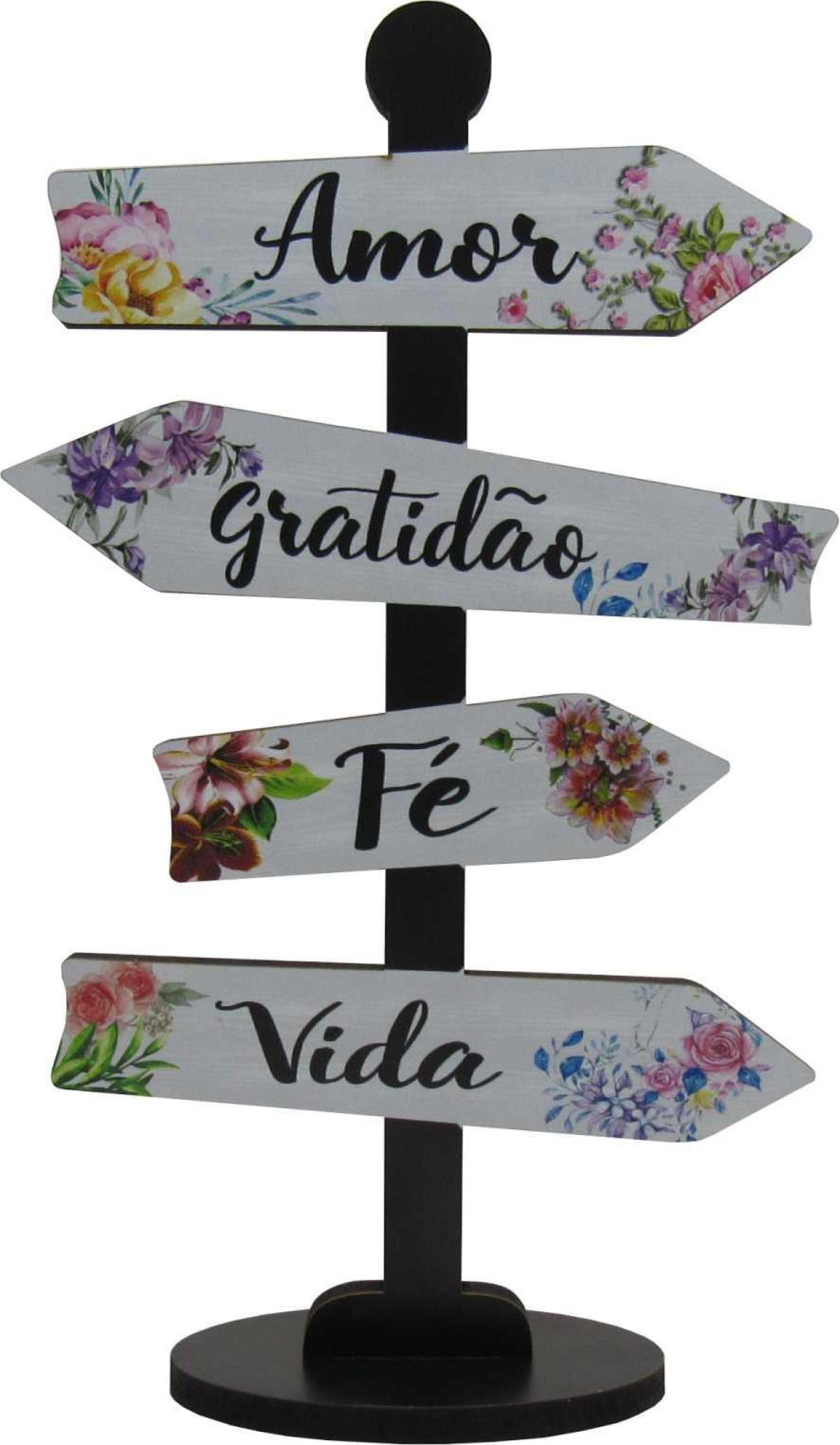 Placa Seta de Mesa Adesivada Amor, Gratidão Mdf