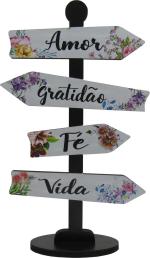 Placa Seta de Mesa Adesivada Amor, Gratidão Mdf