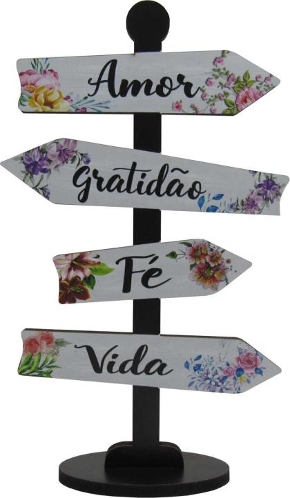 Placa Seta de Mesa Adesivada Amor, Gratidão Mdf