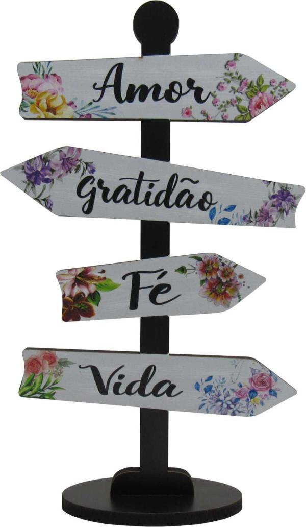 Placa Seta de Mesa Adesivada Amor, Gratidão Mdf